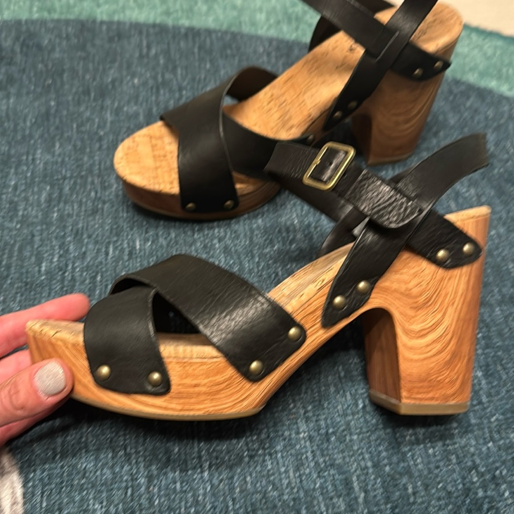 Kork-Ease heeled leather and wood sandals